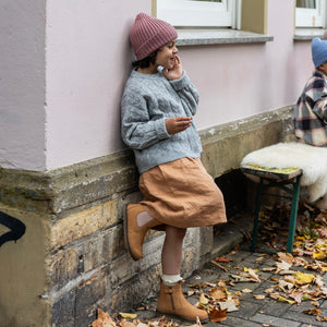 CHELSEA BOOT_Lammfell camel/rosa