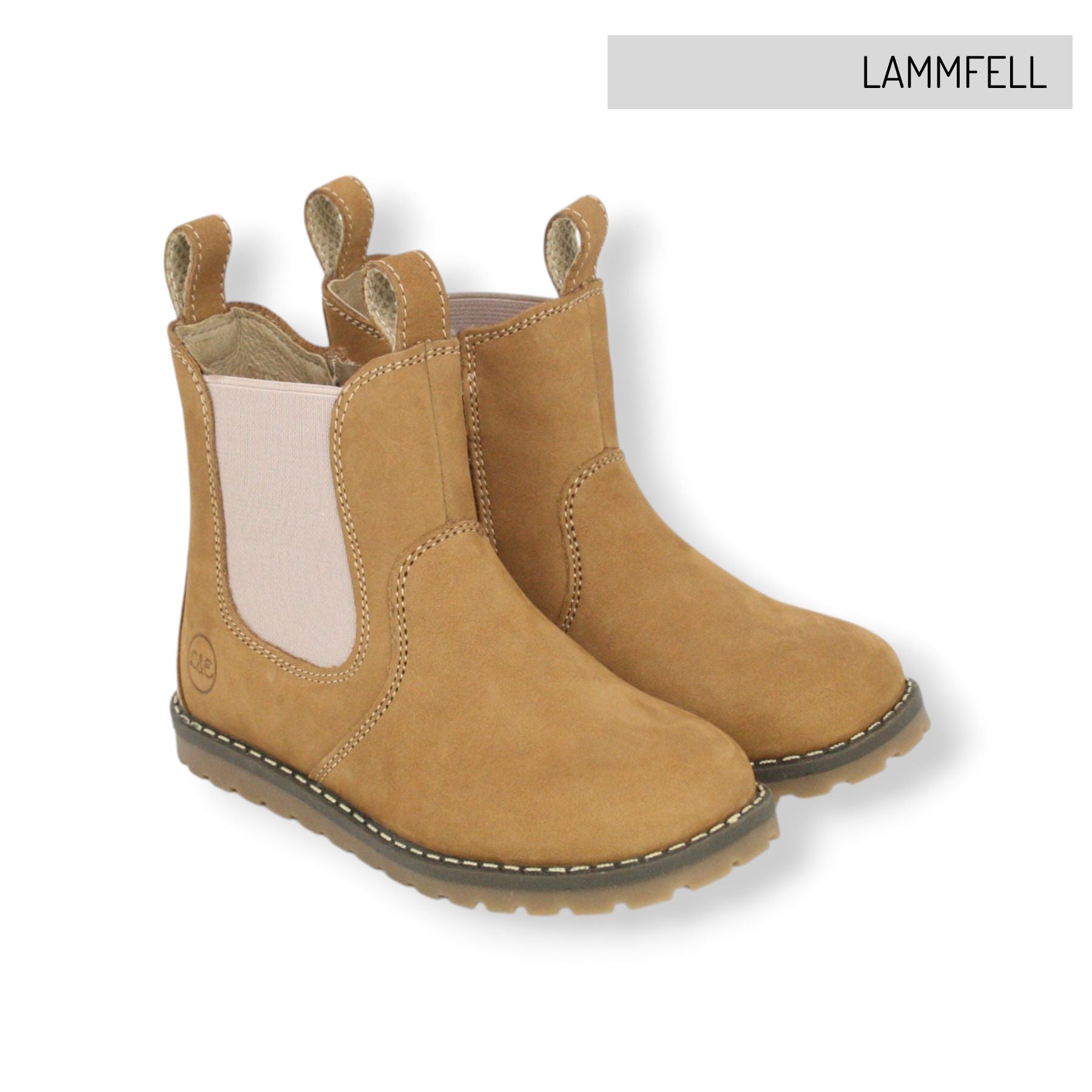 CHELSEA BOOT_Lammfell camel/rosa