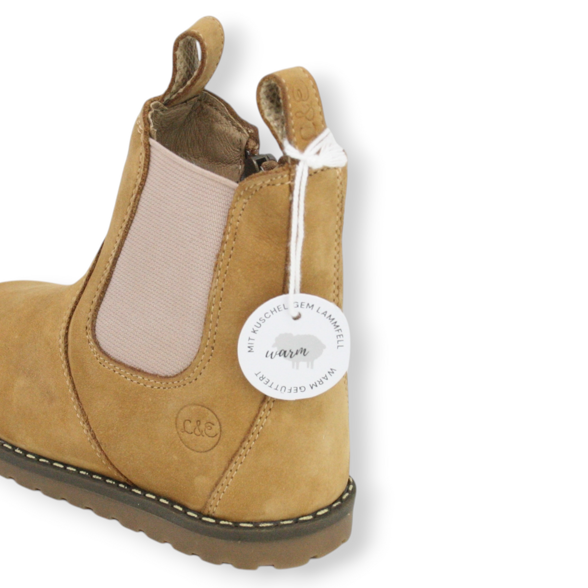 CHELSEA BOOT_Lammfell camel/rosa