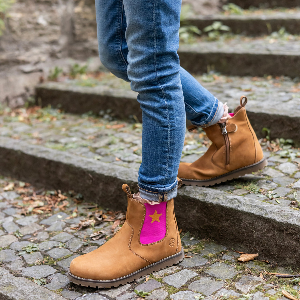 CHELSEA BOOT_Lammfell camel/ Stern