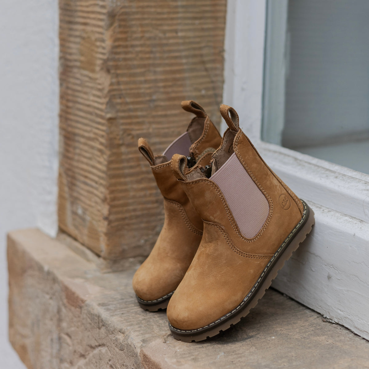 CHELSEA BOOT_Lammfell camel/rosa